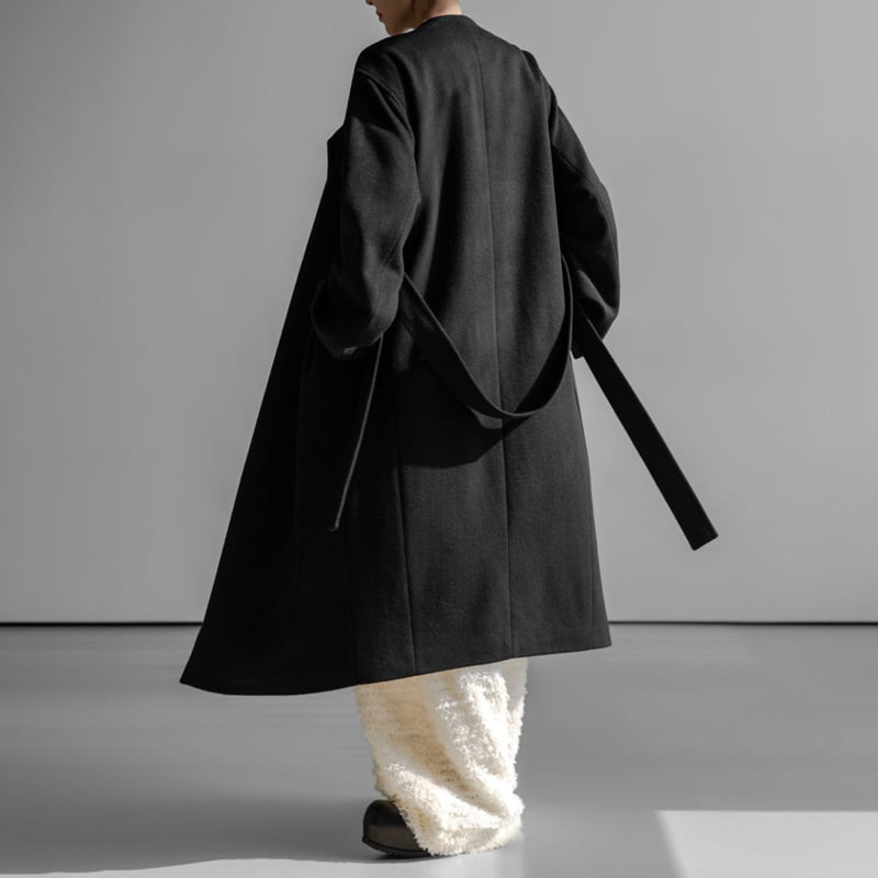 Paper Moon - Korean Women Fashion - #momslook - Luxe Cashmere Wool Stitch Point Robe Belted Coat - 3