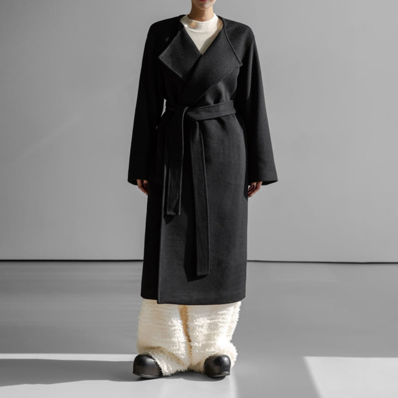 Paper Moon - Korean Women Fashion - #momslook - Luxe Cashmere Wool Stitch Point Robe Belted Coat - 6