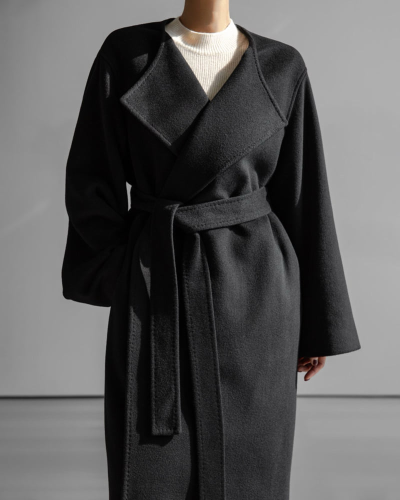 Paper Moon - Korean Women Fashion - #momslook - Luxe Cashmere Wool Stitch Point Robe Belted Coat - 7