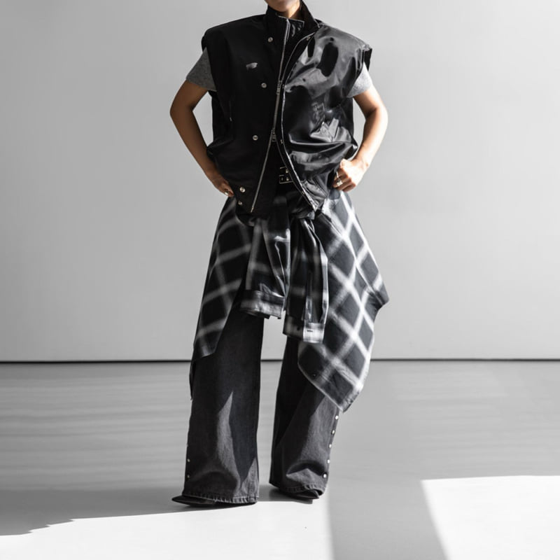 Paper Moon - Korean Women Fashion - #momslook - Oversized Padded Shoulder Bomber Vest - 8