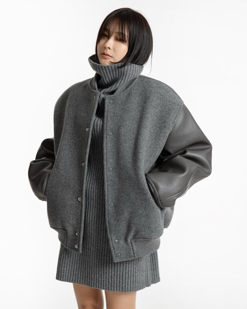 Paper Moon - Korean Women Fashion - #momslook - Classic Oversized Stadium Jacket - 2