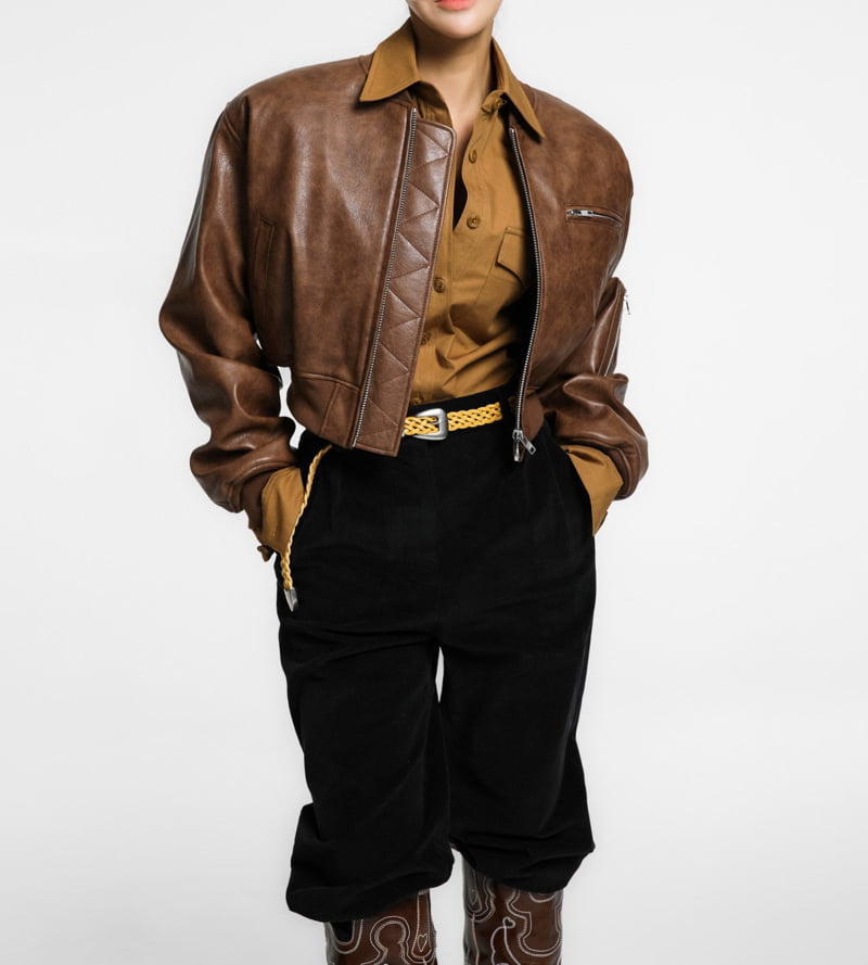 Paper Moon - Korean Women Fashion - #momslook - Vegan Cropped Pull Up Bomber Jacket - 3