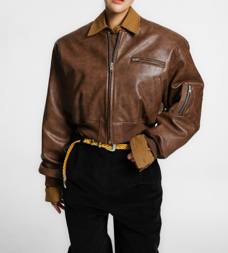Paper Moon - Korean Women Fashion - #momslook - Vegan Cropped Pull Up Bomber Jacket - 5