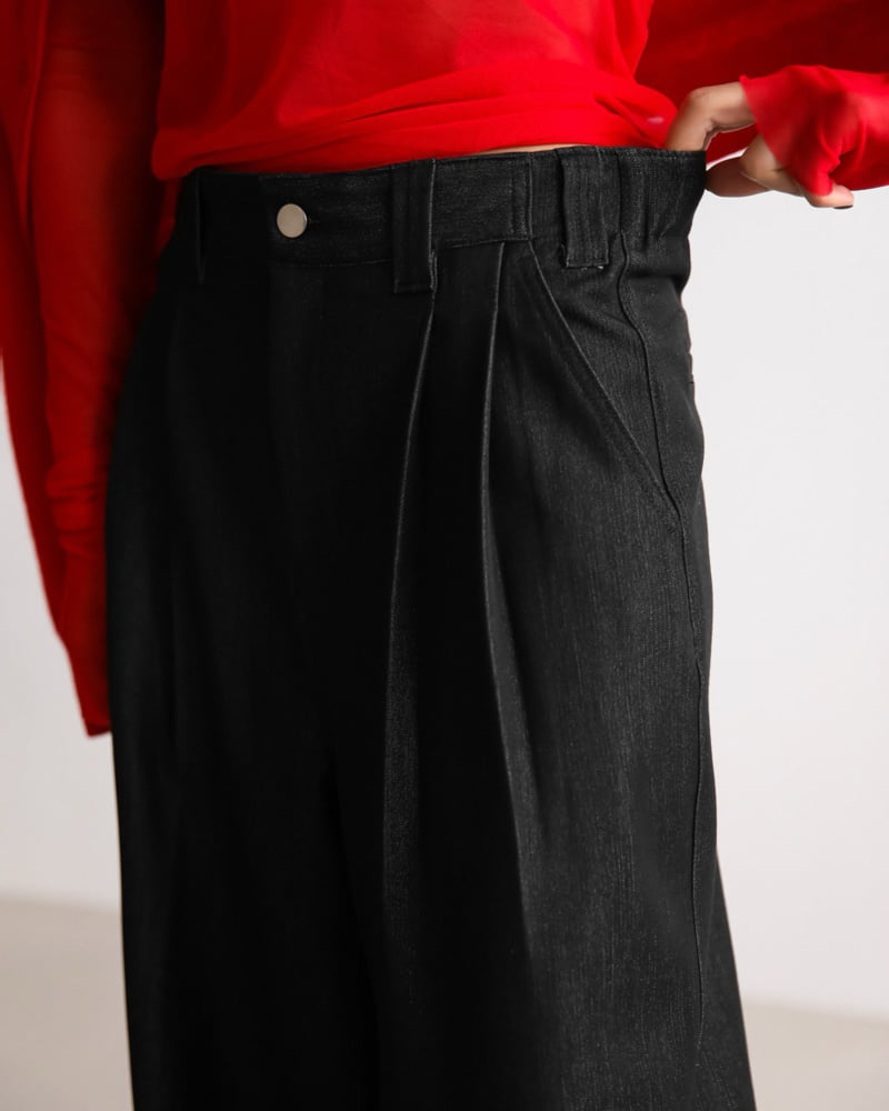 Paper Moon - Korean Women Fashion - #momslook - Pleated Twill Denim Wide Trousers - 2