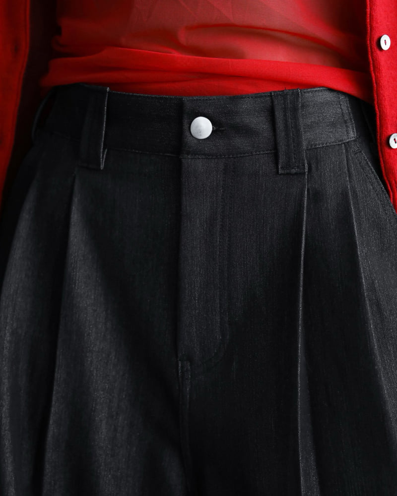 Paper Moon - Korean Women Fashion - #momslook - Pleated Twill Denim Wide Trousers - 6