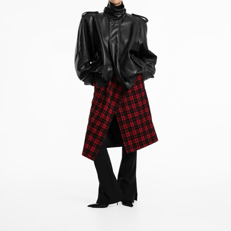 Paper Moon - Korean Women Fashion - #momslook - Plaid Check Pattern Wrap Midi Skirt