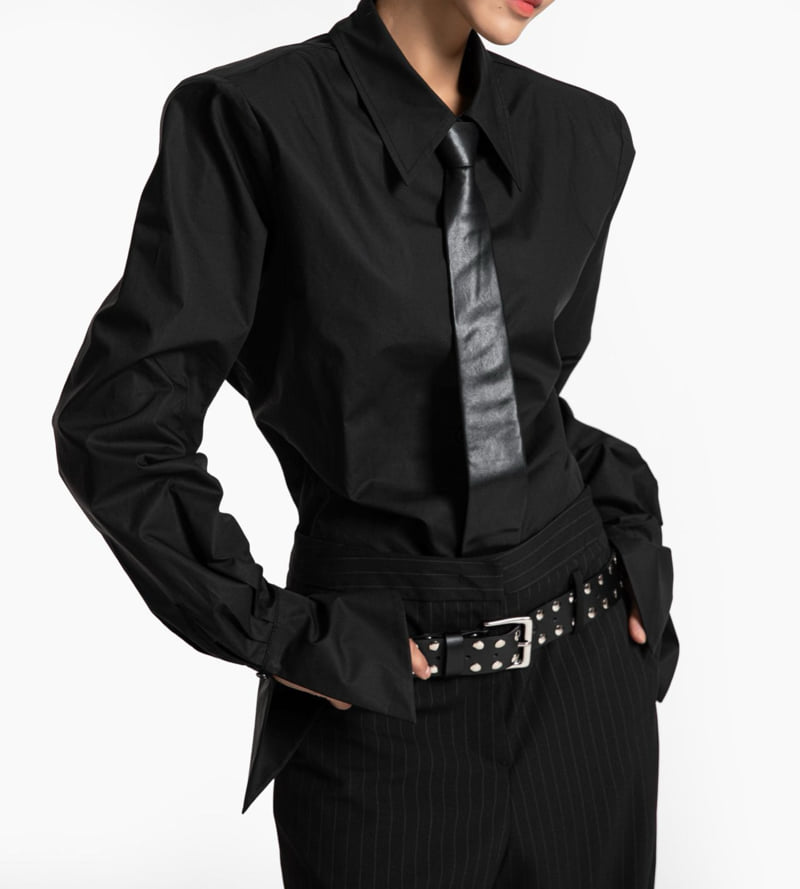 Paper Moon - Korean Women Fashion - #momslook - Wing Cuffs Detail Button Down Shirt - 2