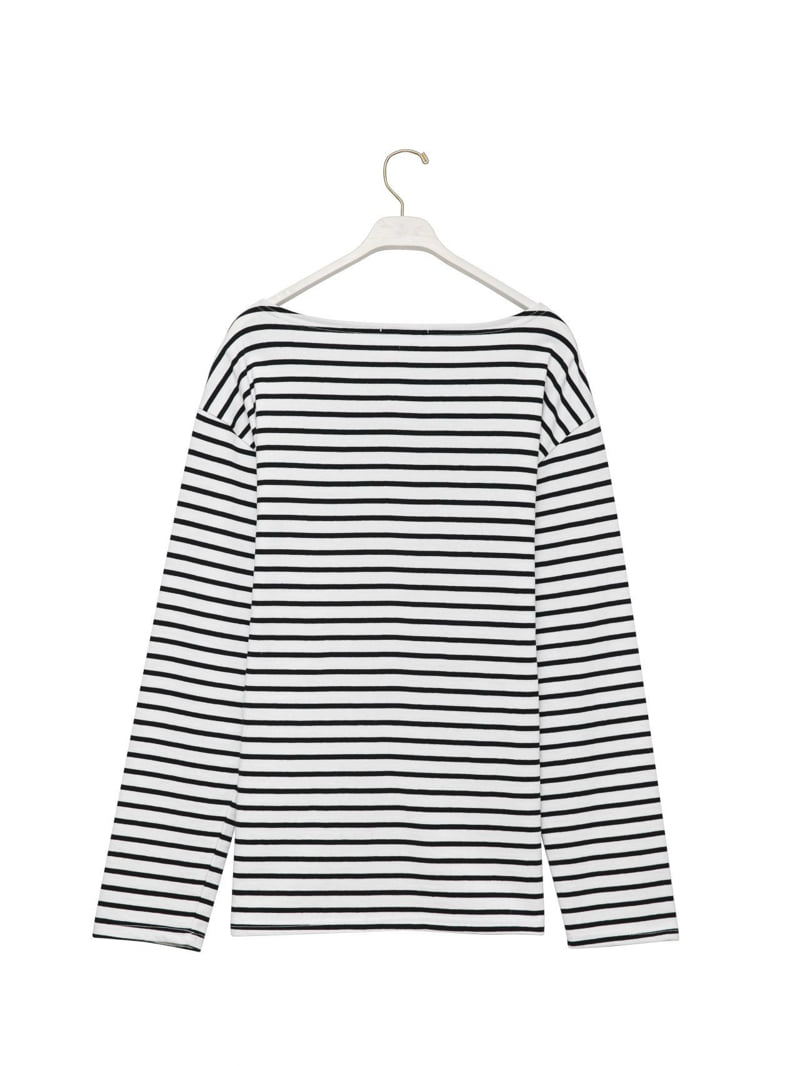 Paper Moon - Korean Women Fashion - #momslook - Boyfriend Fit Stripe Boat Neck Tee - 7