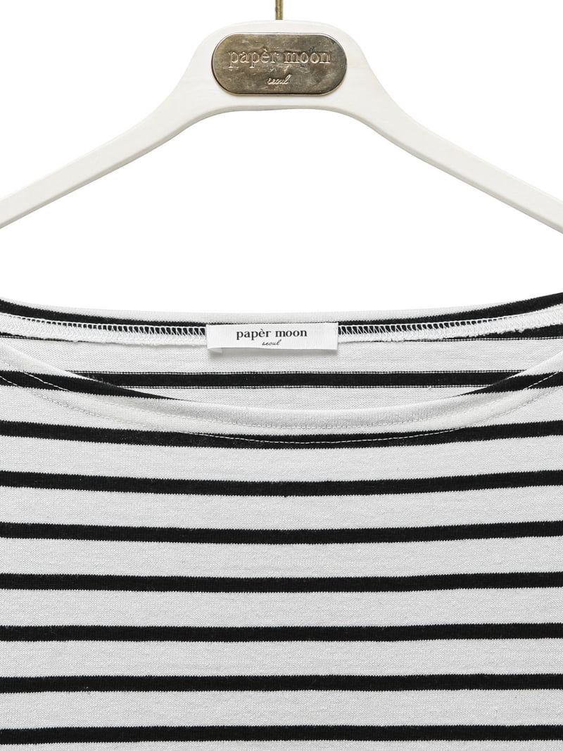 Paper Moon - Korean Women Fashion - #momslook - Boyfriend Fit Stripe Boat Neck Tee - 9