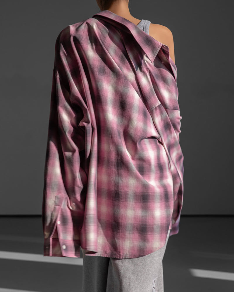 Paper Moon - Korean Women Fashion - #momslook - Oversized Plaid Check Button Down Shirt