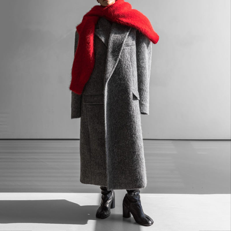 Paper Moon - Korean Women Fashion - #momslook - Peaked Lapel Mohair Maxi Oversized Coat - 2