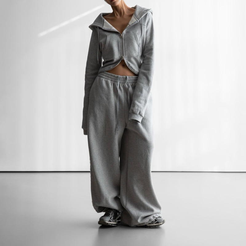Paper Moon - Korean Women Fashion - #momslook - Round Line Slim Hoodie Zip Up