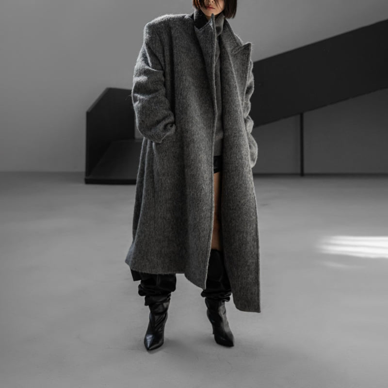 Paper Moon - Korean Women Fashion - #momslook - Peaked Lapel Mohair Maxi Oversized Coat - 8