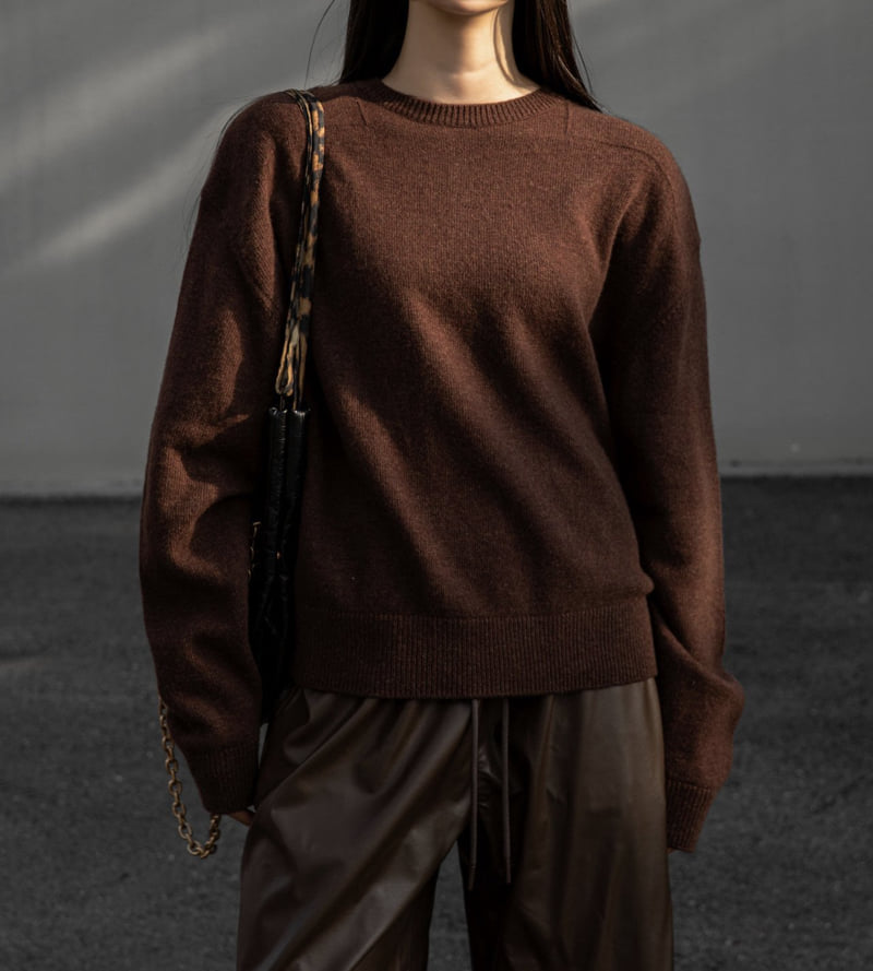 Paper Moon - Korean Women Fashion - #momslook - Double Knitting Shoulder Detail Round Neck Knit - 11