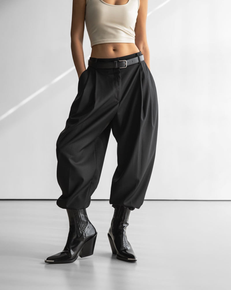 Paper Moon - Korean Women Fashion - #pursuepretty - Double Pintuck Detail Wool Baggy Slacks