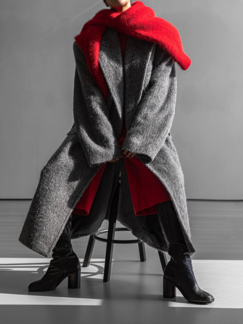 Paper Moon - Korean Women Fashion - #pursuepretty - Peaked Lapel Mohair Maxi Oversized Coat - 6