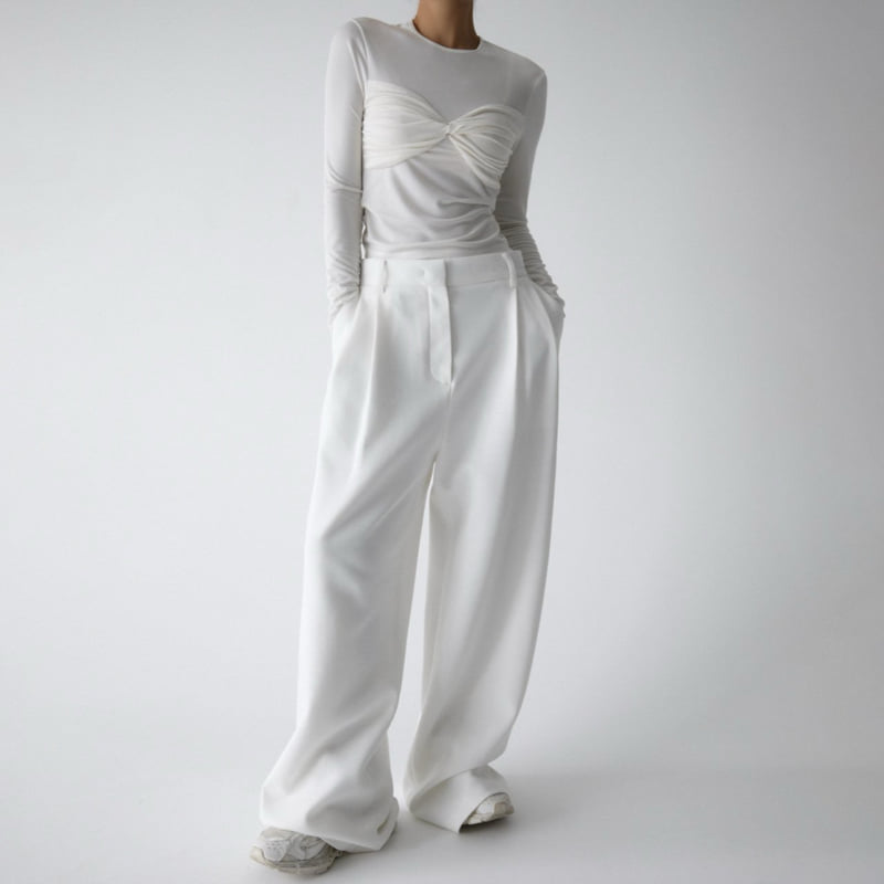 Paper Moon - Korean Women Fashion - #pursuepretty - Sweat Wide Pintuck Trousers - 3