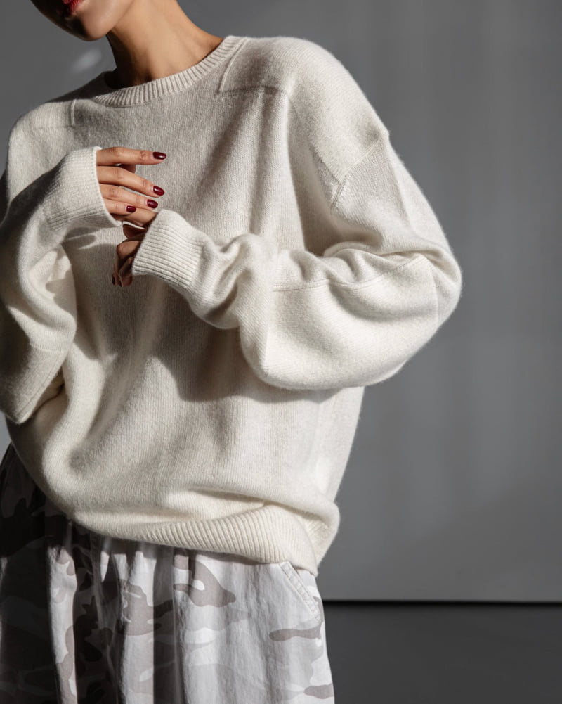 Paper Moon - Korean Women Fashion - #pursuepretty - Double Knitting Shoulder Detail Round Neck Knit