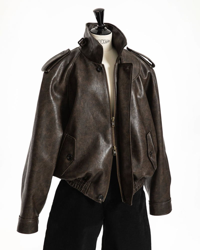 Paper Moon - Korean Women Fashion - #romanticstyle - Oversized Vegan Button-Up Bomber Jacket - 6