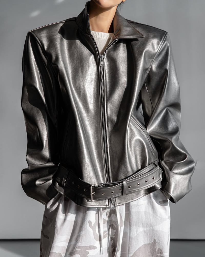 Paper Moon - Korean Women Fashion - #romanticstyle - Oversingle Zipper Belted Buckle Jacket
