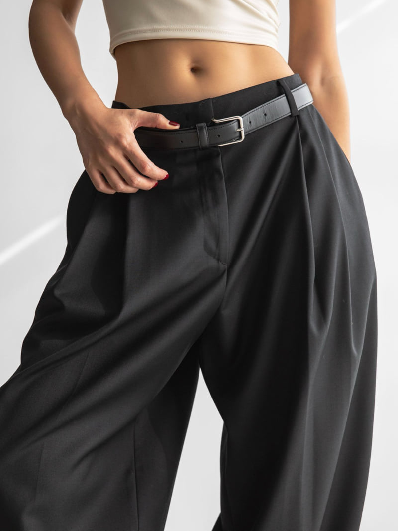 Paper Moon - Korean Women Fashion - #romanticstyle - Double Pintuck Detail Wool Baggy Slacks - 4