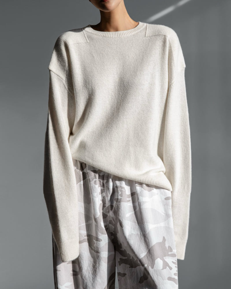 Paper Moon - Korean Women Fashion - #romanticstyle - Double Knitting Shoulder Detail Round Neck Knit - 4