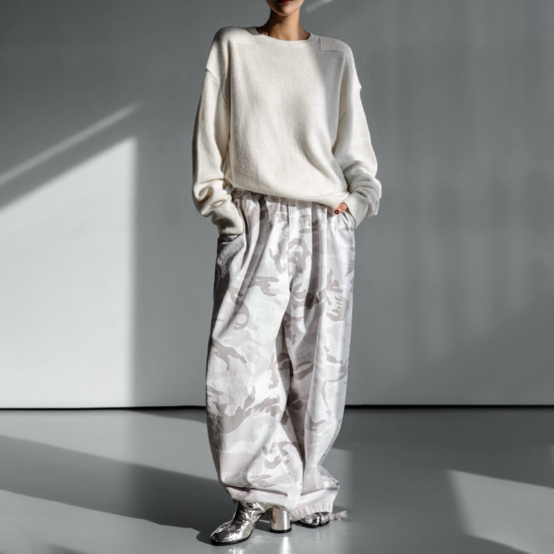 Paper Moon - Korean Women Fashion - #shopsmall - Camouflage Cotton Banded Maxi Wide Trousers - 3