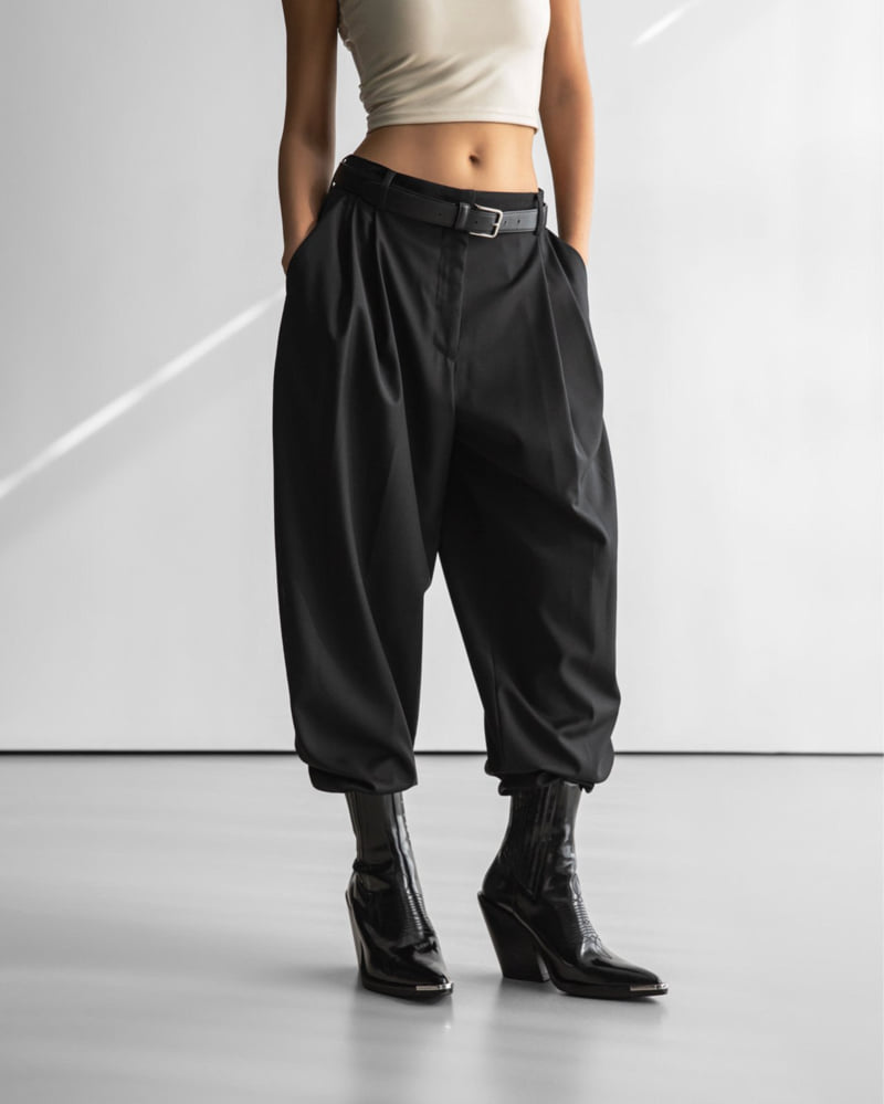 Paper Moon - Korean Women Fashion - #thatsdarling - Double Pintuck Detail Wool Baggy Slacks - 5