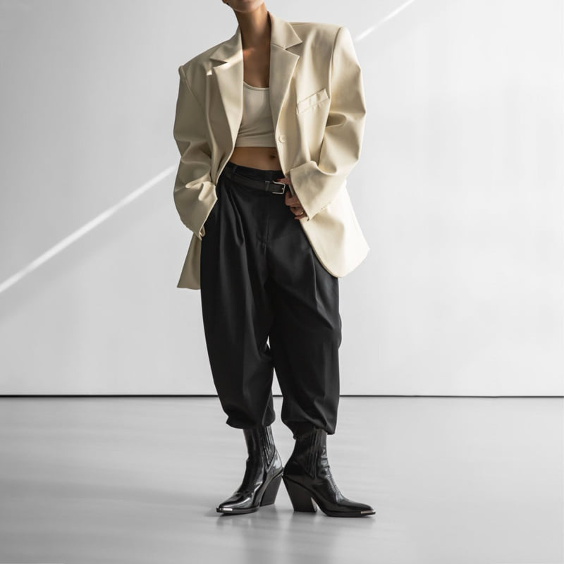 Paper Moon - Korean Women Fashion - #shopsmall - Oversized Shiny Three Button Blazer - 4