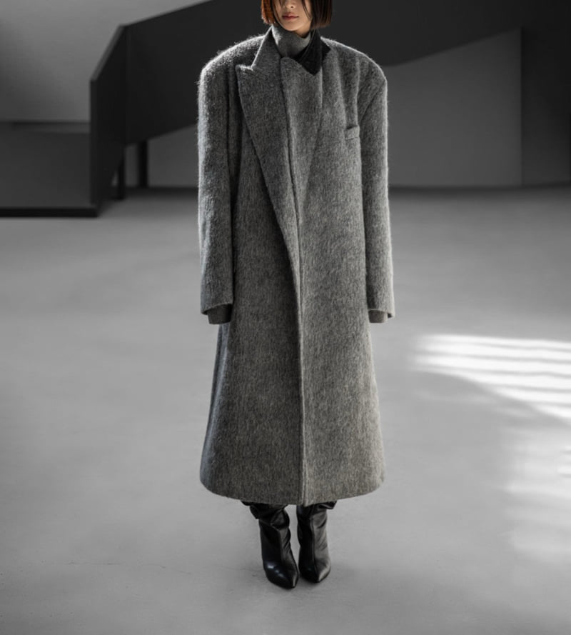 Paper Moon - Korean Women Fashion - #thatsdarling - Peaked Lapel Mohair Maxi Oversized Coat - 6