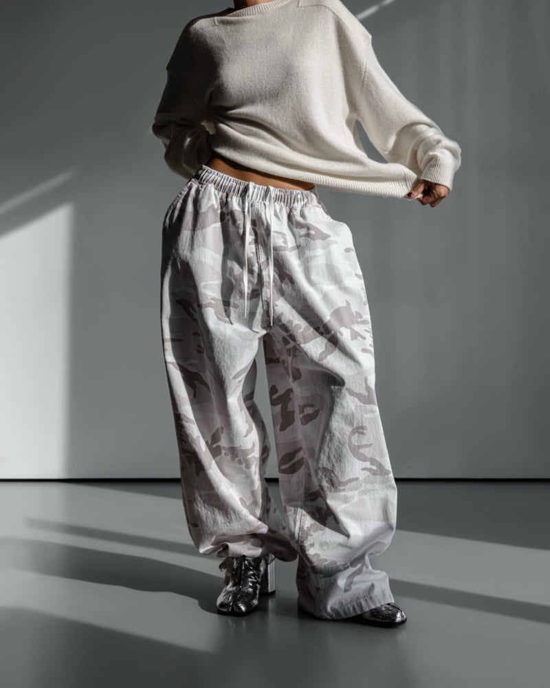 Paper Moon - Korean Women Fashion - #shopsmall - Camouflage Cotton Banded Maxi Wide Trousers - 4
