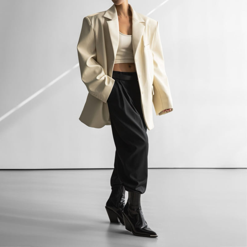 Paper Moon - Korean Women Fashion - #thelittlethings - Oversized Shiny Three Button Blazer - 5