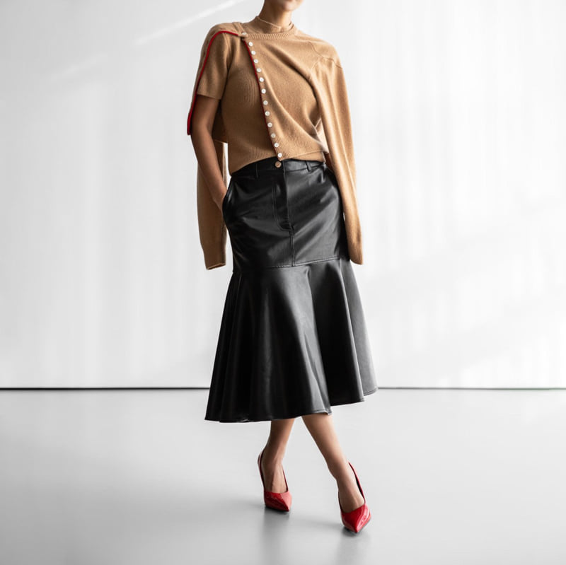 Paper Moon - Korean Women Fashion - #thelittlethings - Vegan Mermaid Peplum Midi Skirt - 2