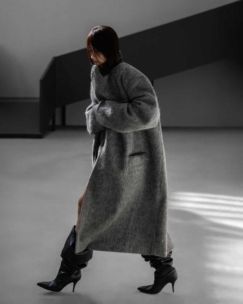 Paper Moon - Korean Women Fashion - #thelittlethings - Peaked Lapel Mohair Maxi Oversized Coat - 7