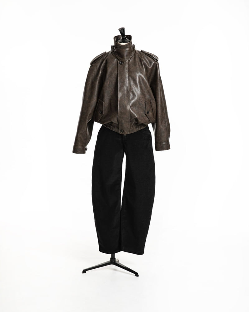 Paper Moon - Korean Women Fashion - #vintageinspired - Oversized Vegan Button-Up Bomber Jacket - 2