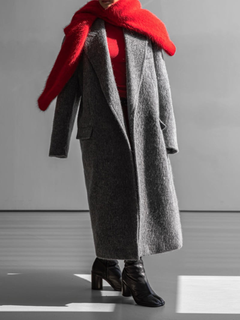 Paper Moon - Korean Women Fashion - #womensfashion - Peaked Lapel Mohair Maxi Oversized Coat - 4