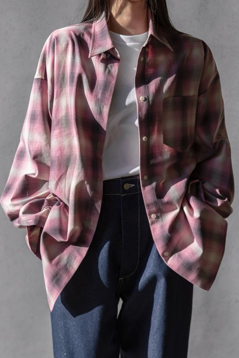Paper Moon - Korean Women Fashion - #vintageinspired - Oversized Plaid Check Button Down Shirt - 2