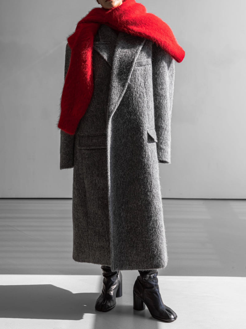 Paper Moon - Korean Women Fashion - #vintagekidsstyle - Peaked Lapel Mohair Maxi Oversized Coat - 5