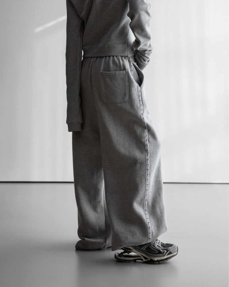 Paper Moon - Korean Women Fashion - #womensfashion - Oversized Eyelet Line Detail Sweat Wide Pants - 7
