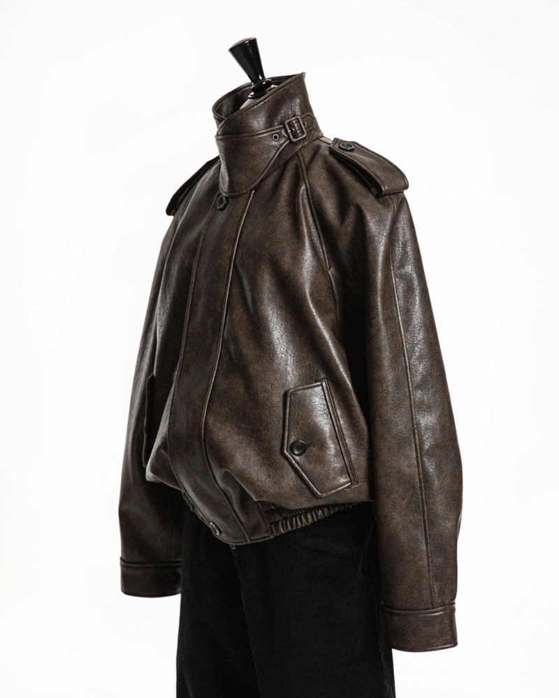 Paper Moon - Korean Women Fashion - #womensfashion - Oversized Vegan Button-Up Bomber Jacket