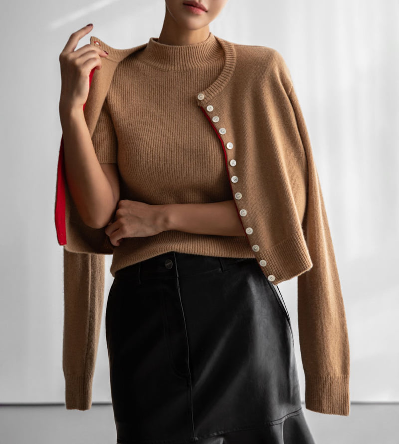Paper Moon - Korean Women Fashion - #womensfashion - Stitch Button Detail Cashmere Wool Crop Cardigan - 7