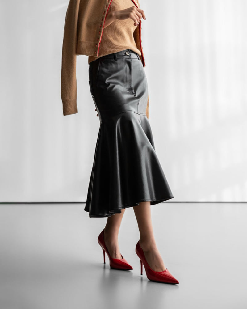 Paper Moon - Korean Women Fashion - #momslook - Vegan Mermaid Peplum Midi Skirt - 4
