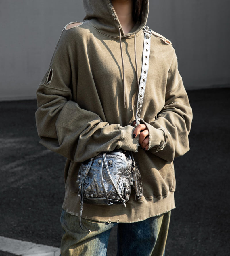 Paper Moon - Korean Women Fashion - #womensfashion - Oversized Pigment Cutting Detail Hoodie