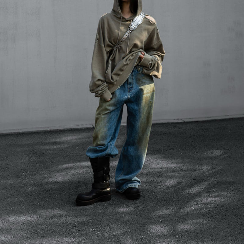 Paper Moon - Korean Women Fashion - #womensfashion - Oversized Pigment Cutting Detail Hoodie - 5