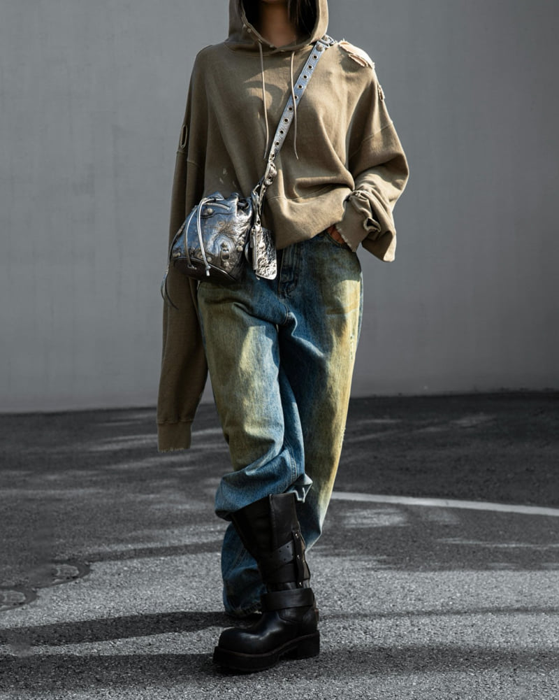 Paper Moon - Korean Women Fashion - #momslook - Dusty Mud Wide Denim - 4