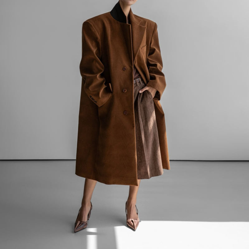 Paper Moon - Korean Women Fashion - #womensfashion - Oversized Hidden Button Single Dobby Coat - 2