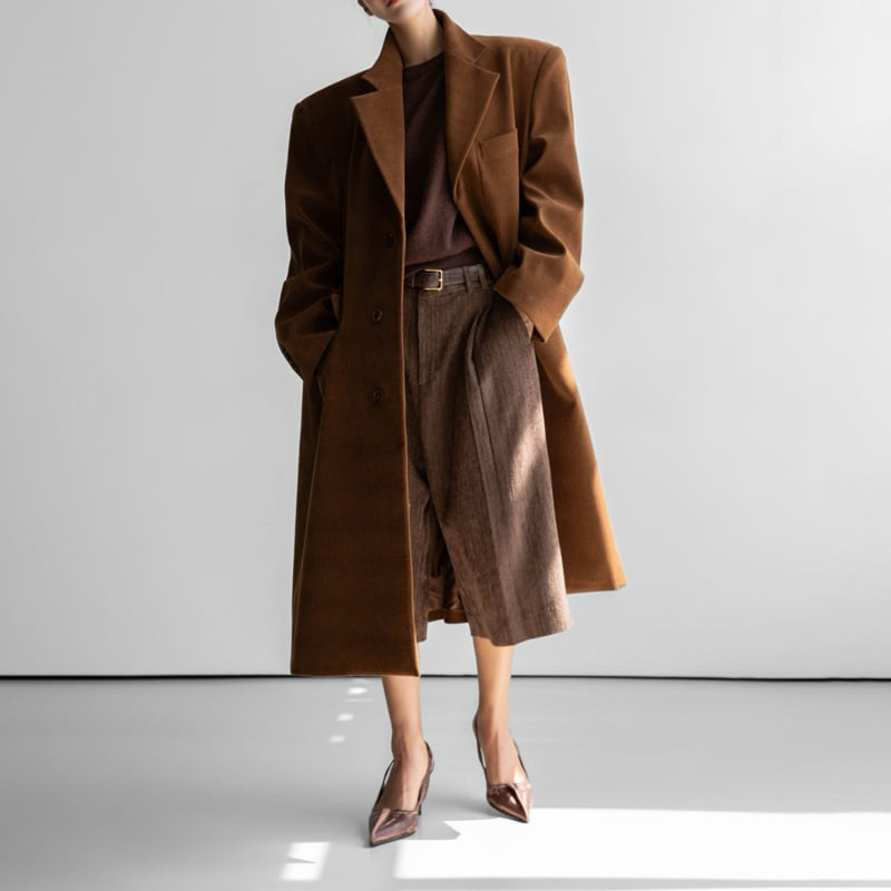 Paper Moon - Korean Women Fashion - #momslook - Oversized Hidden Button Single Dobby Coat - 4