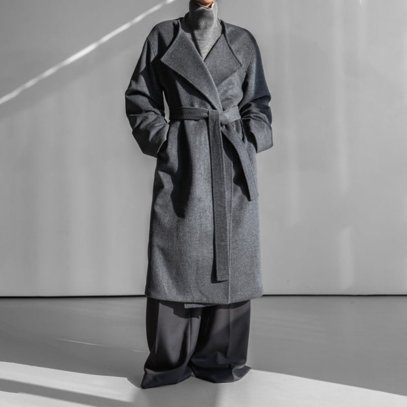 Paper Moon - Korean Women Fashion - #womensfashion - Luxe Cashmere Wool Stitch Point Robe Belted Coat - 2