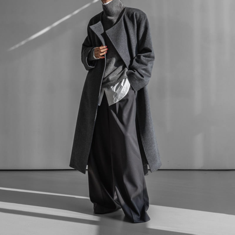 Paper Moon - Korean Women Fashion - #momslook - Luxe Cashmere Wool Stitch Point Robe Belted Coat - 4