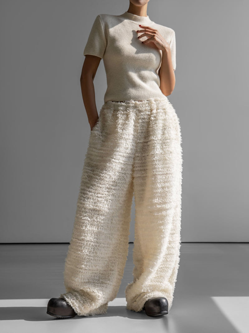 Paper Moon - Korean Women Fashion - #womensfashion - Luxe Feather Lace Detail Wide Trousers